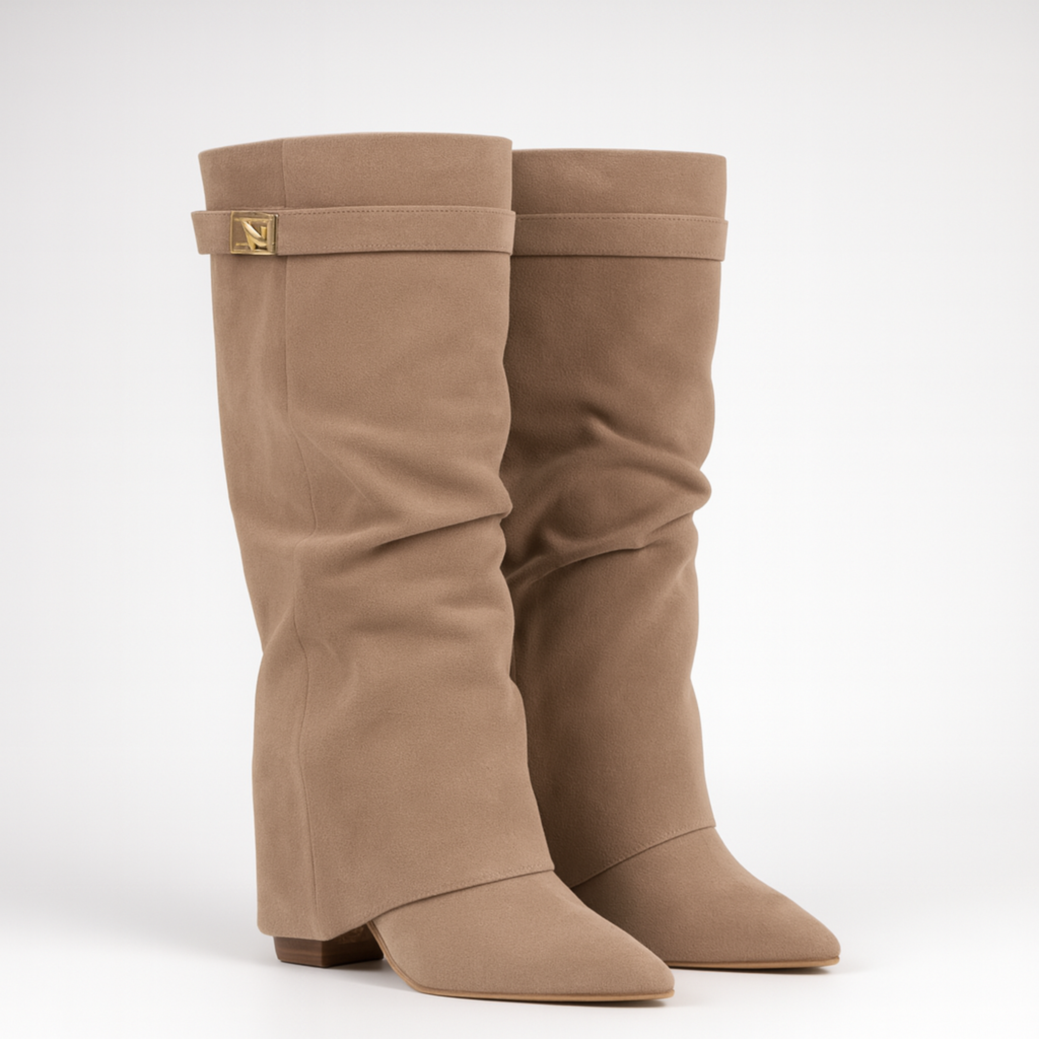 Straight Pleated Metal Buckle Middle Boots Female